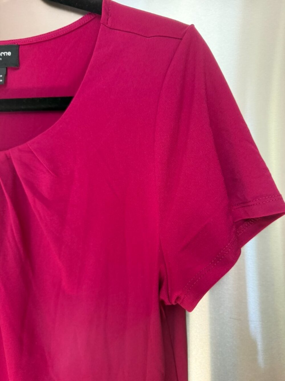 Liz Claiborne hot pink short sleeve pleated scoop neck knit blouse M - Picture 3 of 6
